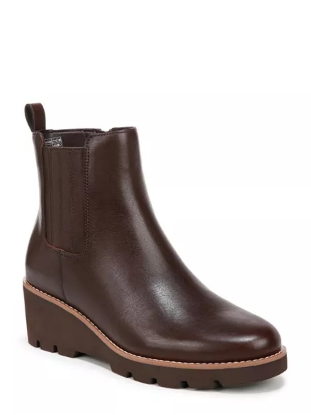Vionic Aria 2.0 Brown Leather Chelsea Wedge Lug Sole  Ankle Boots Size 8 NEW
